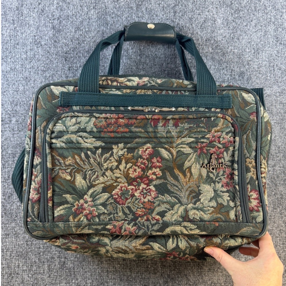 Atlantic Vintage 90s Floral Tapestry Carry On Travel Bag Large Green Weekender